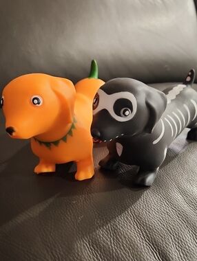 Squeezy Halloween Squeaky Dachshund Toy Set - Orange & Black Bundle